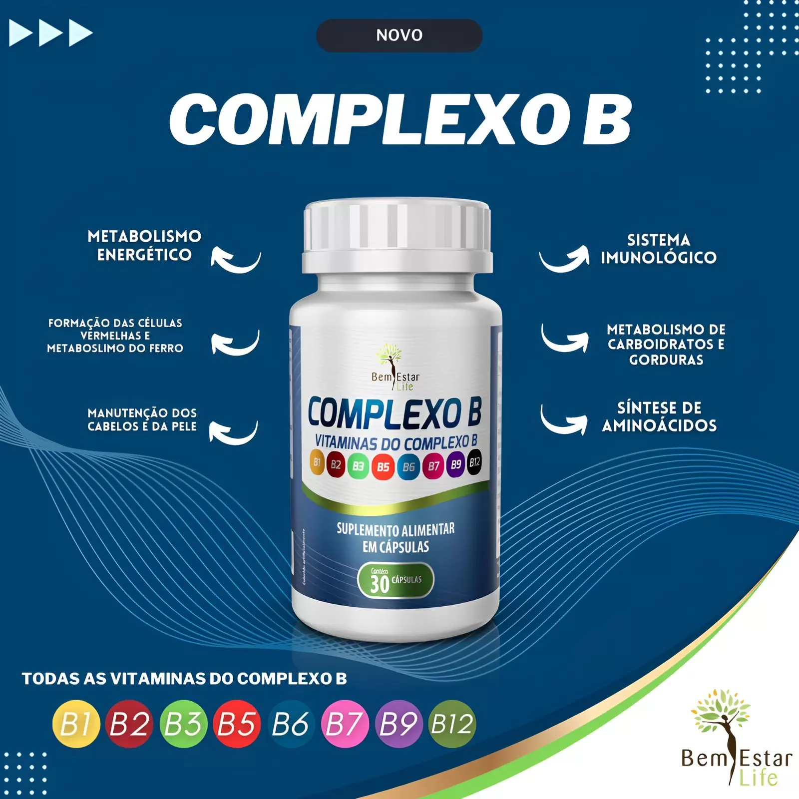 COMPLEXO B - VITAMINA DO COMPLEXO B - 30 CAPSULAS  