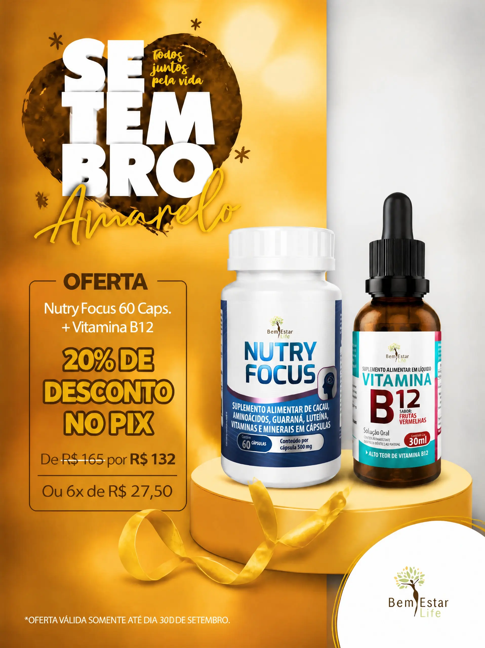 OFERTA SETEMBRO AMARELO: 20% OFF no KIT Nutry Focus (60 Caps) + Vitamina B12 Metilcobalamina (30ml)