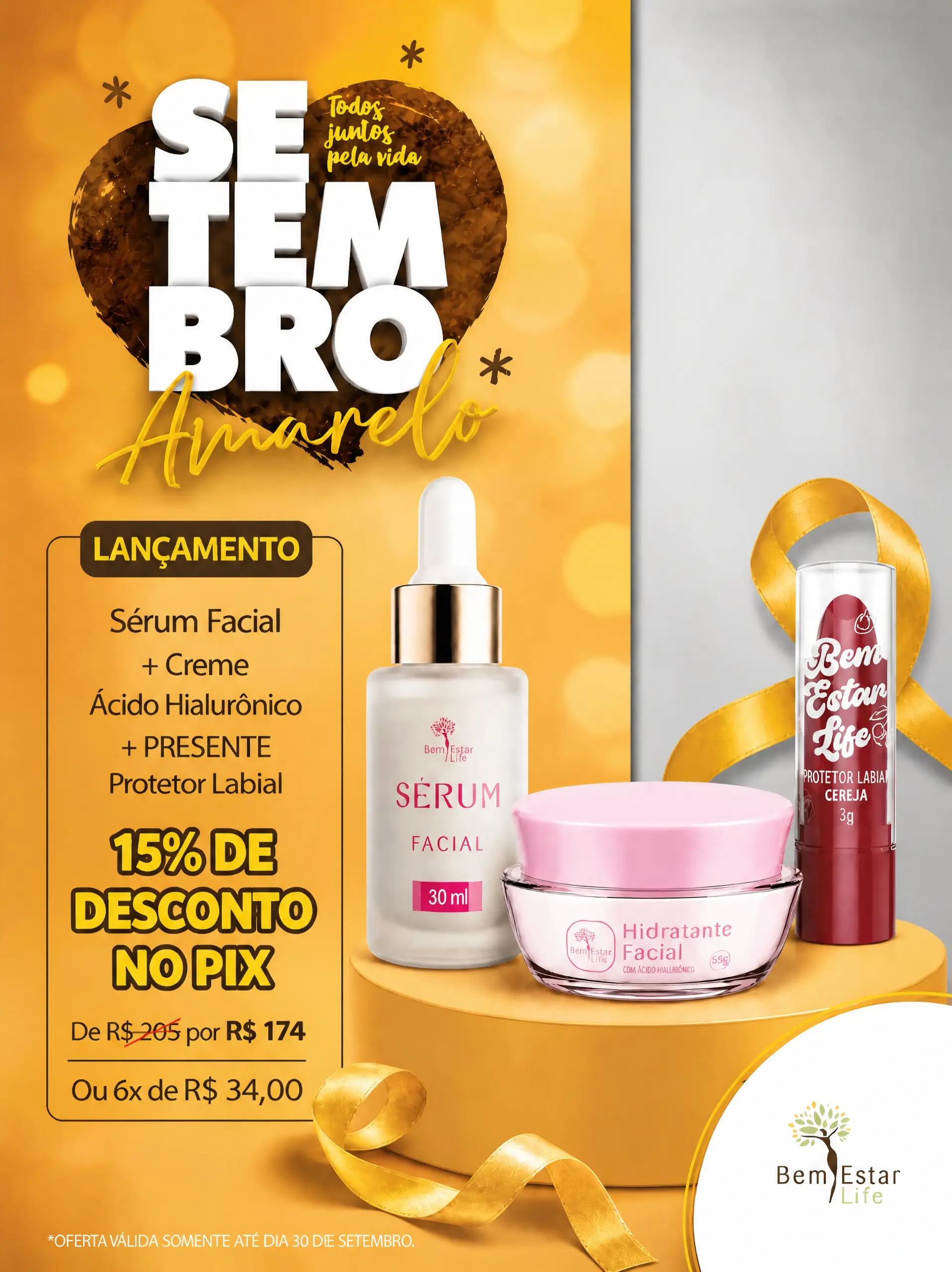 OFERTA DE LANÇAMENTO: 15% OFF no KIT Sérum Facial (30ml) + Creme Facial Ácido Hialurônico (60ml), e ganhe de PRESENTE um Protetor Labial Cereja! ? De R$ 205,00 por apenas R$ 174,00 no PIX (ou em até 