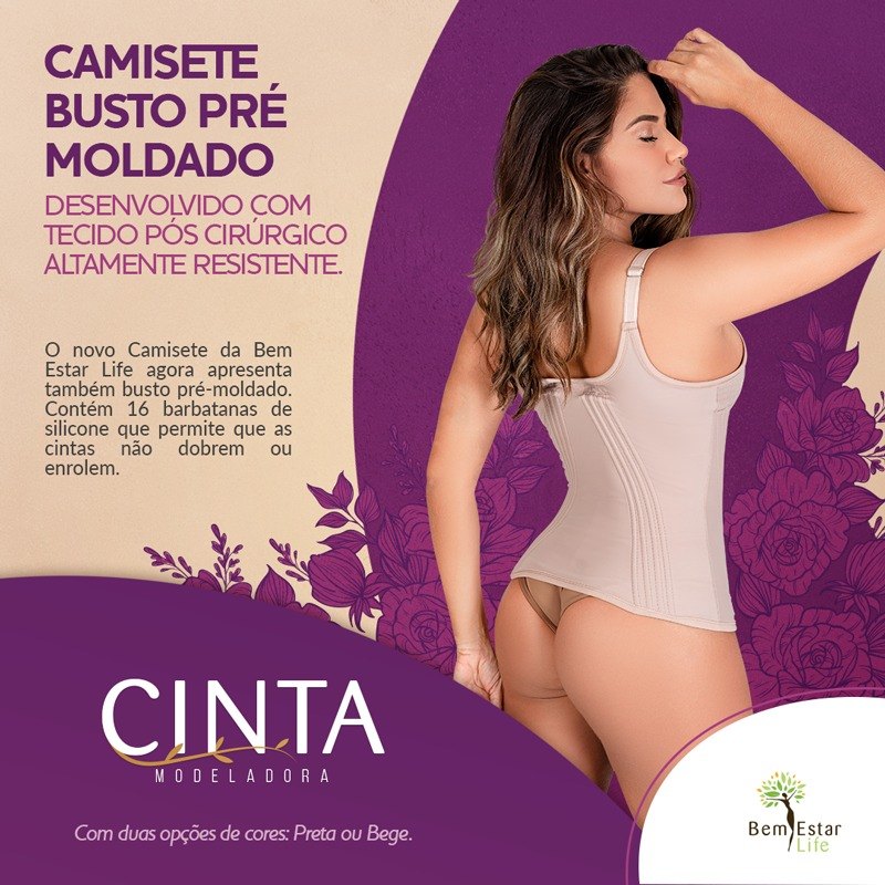 CINTA CAMISETE BUSTO PRÉ MOLDADO COR BEGE